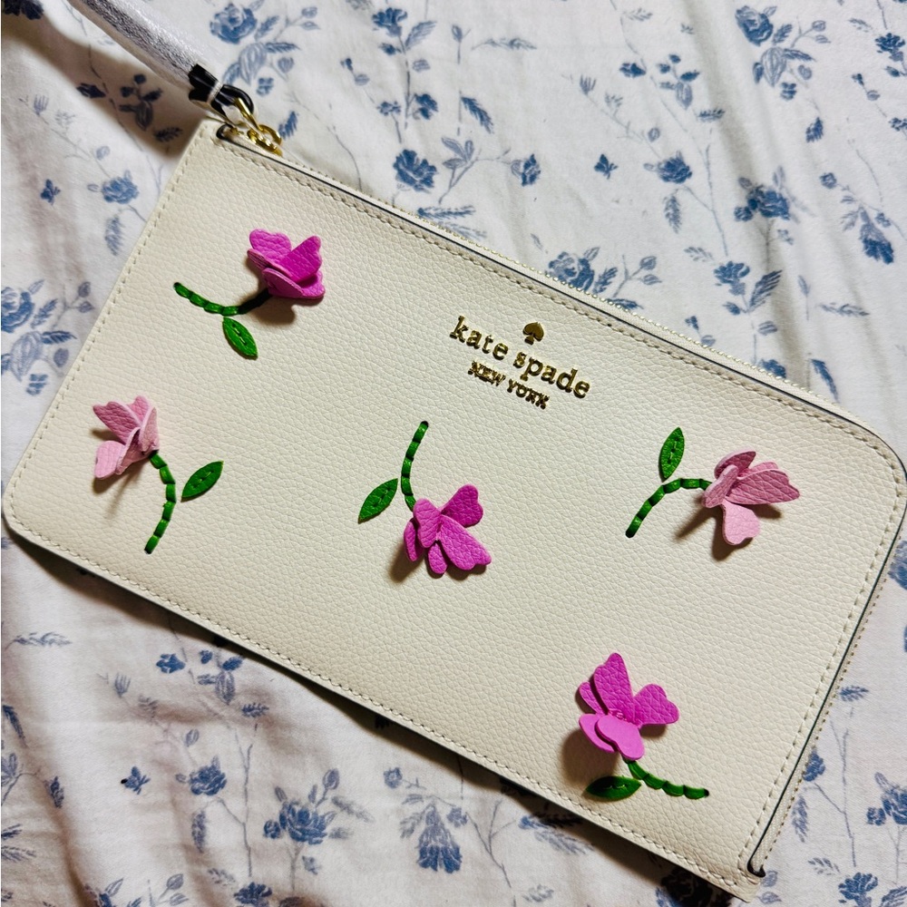 Kate Spade Cream and Pink Floral Wristlet